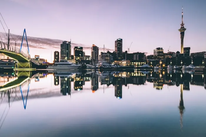 Auckland city skyline and harbour — home of SmartOps AI, serving small businesses across New Zealand